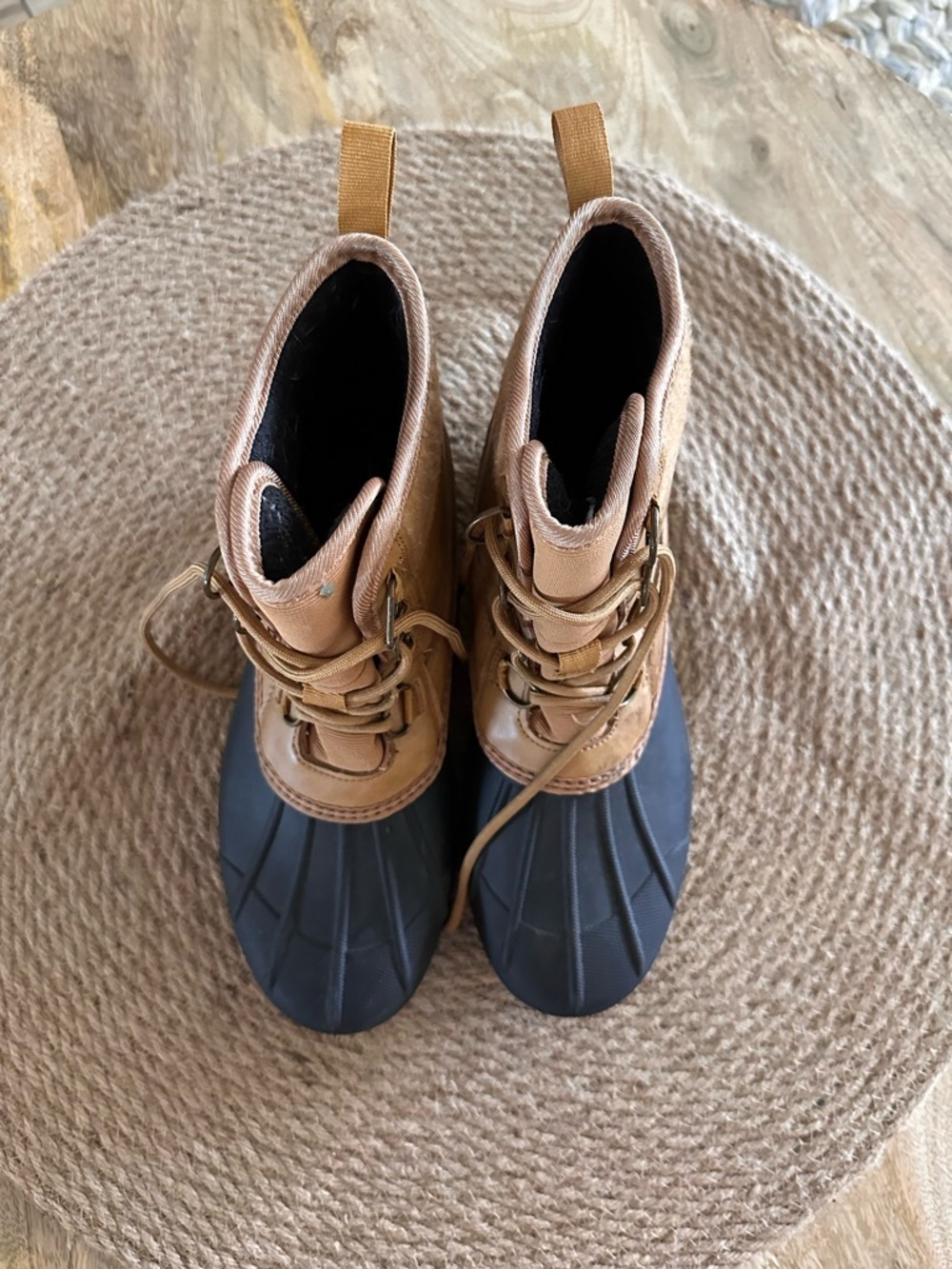 Universal Thread Tan and Dark Gray Lace-Up Duck Boots